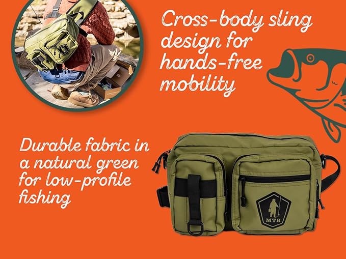 Catch Co Mystery Tackle Box Pond Prowler Sling Fishing Lure Kit – Green Sling Pack with Bonus Multi-Species Bait, Fishing Gear Storage, and Decal
