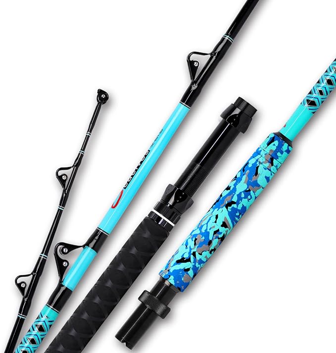 Fiblink Trolling Fishing Rod 1-Piece/2-Piece Saltwater Big Game Rod Offshore Conventional Boat Fishing Pole (6'/6'6"/7')