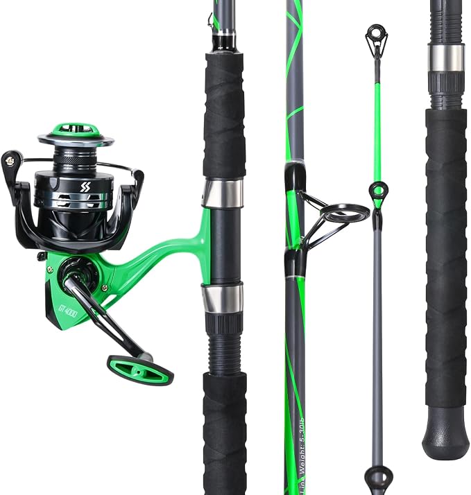 Sougayilang Progressive Glass Fishing Rods Combo with Spinning Reel Strong 100% Phenolic Glass Blanks 2Pcs Pole-7'0" with 4000 Size Reel