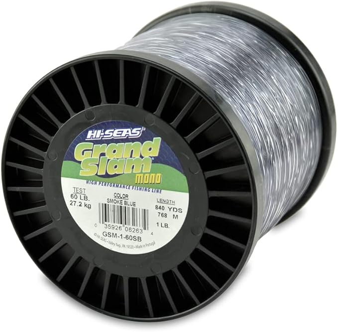 HI-SEAS Grand Slam Monofilament Fishing Line - Strong & Abrasion Resistant in Clear, Pink, Green, Smoke Blue, Fluorescent Yellow Freshwater & Saltwater - 1 lb Spool