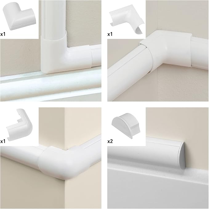 D-Line Large Cable Raceway Accessory Pack, Join 2in x 1in Cord Cover Lengths, 5 Accessories Included, Hide Cords Around a Variety of Angles - White