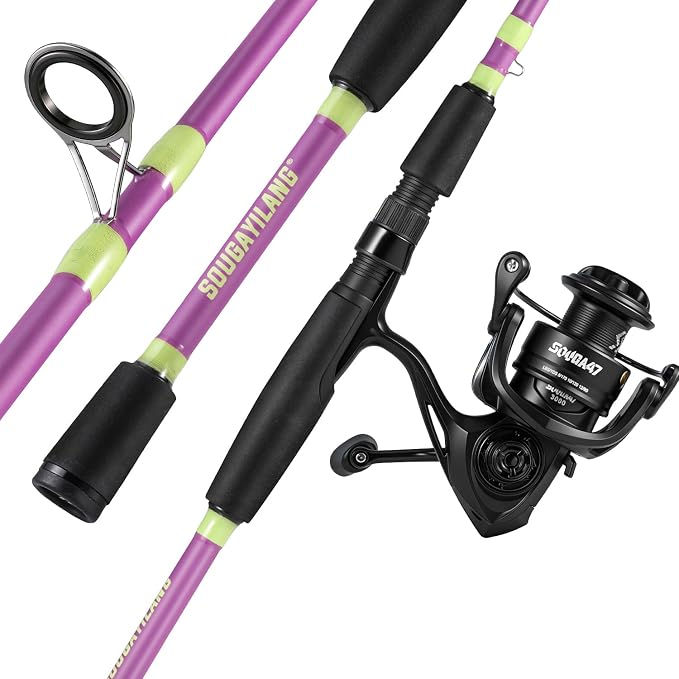 Sougayilang Fishing Rod Combo, 2-Piece 6-Foot Graphite & Fiberglass Rod with Anti-Reverse Spinning Fishing Reel