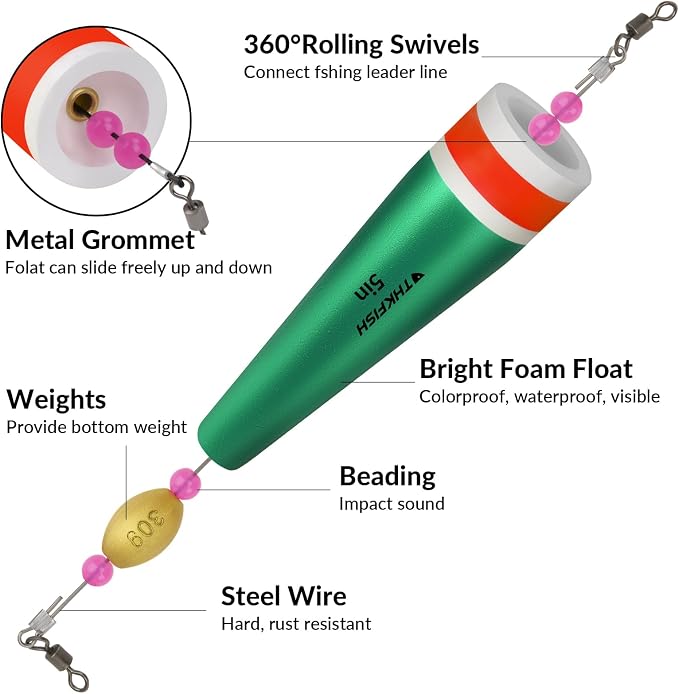 THKFISH Fishing Floats Bobbers Fishing Popping Cork Trout Float Rig Weighted Popping Floats Cork Trout Floats for Fishing Saltwater 4PCS