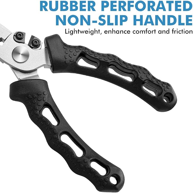 TRUSCEND Easy Use Lockable Fishing Pliers with Tungsten Carbide Cutter, Innovative Ergonomic Handy Handle, Saltwater Corrosion Resistant Teflon Coated Fishing Tool, Light Multi-Function Fishing Gear
