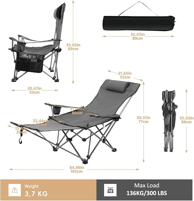 Zero Gravity Chair Reclining Folding Chair with Removable Footrest and Pillow & Cup Holder, Adjustable Outdoor Oxford Fabric Lounge Recliner for Camping, Beach, Garden, Patio, Black Mesh