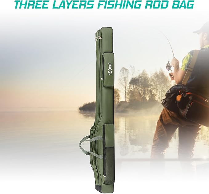 Fishing Rod Case with Fishing Tackle Box Portable Folding Rod Case Pole Reel Storage Bag Gears Organizer (150CM)
