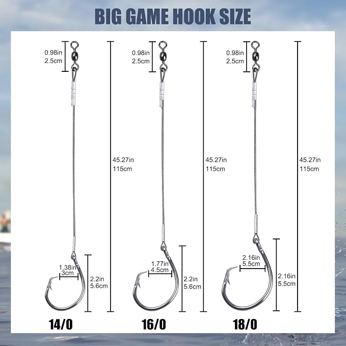 2 Pack Pre-Tied Shark Fishing Hook Rigs Heavy Duty Stainless Leader Wire and Big Game Circle Hooks 14/0 16/0 18/0 Ideal for Deep Sea Fishing Shark Tuna Halibut