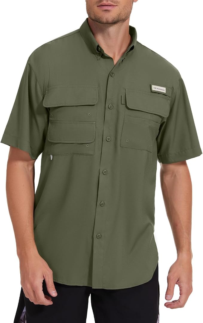 Bassdash UPF 50 Men’s Fishing Dress Shirt Button Down Woven Short Sleeve Outdoor
