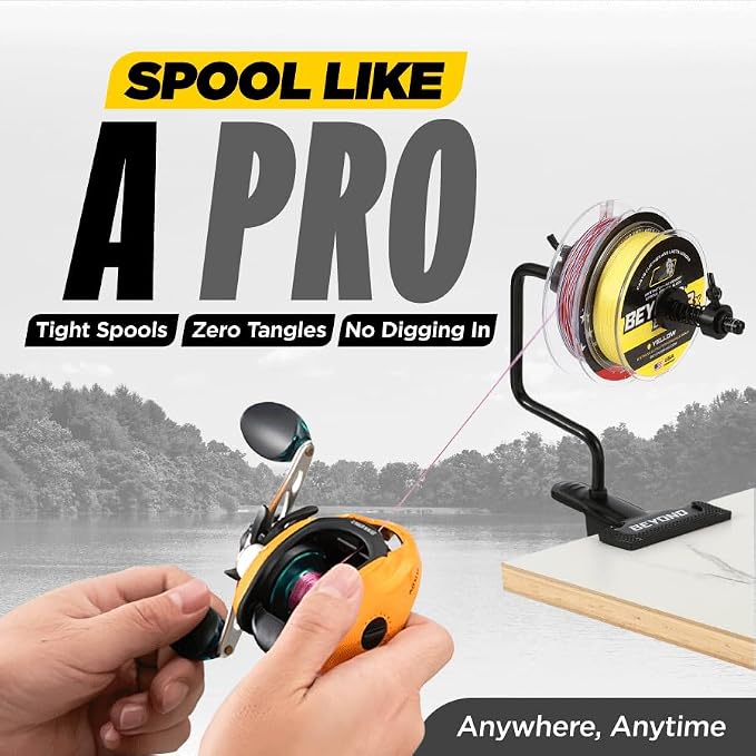 Beyond Braid EZ Fishing Line Spooler – Portable Table Mounted Reel Spooler for Spinning & Baitcasting Reels – Adjustable to Fit Multiple Size Spools of Fishing Line