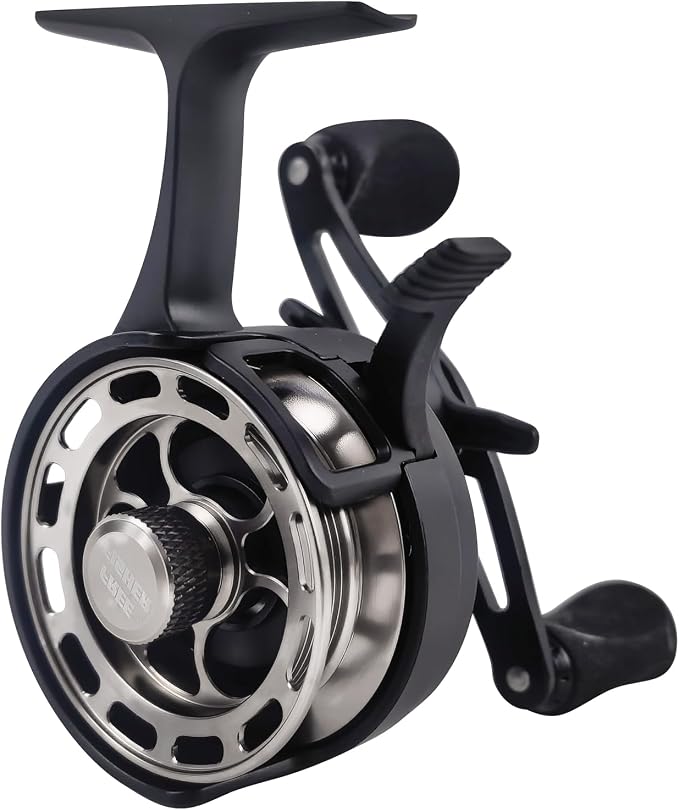 Ice Fishing Reels 3.2:1 Gear Ratio Ultra Smooth 3+1Ball Bearings Strength CNC-machined Aluminum Inline Ice Fishing Reel with Left/Right Hand Retrieve