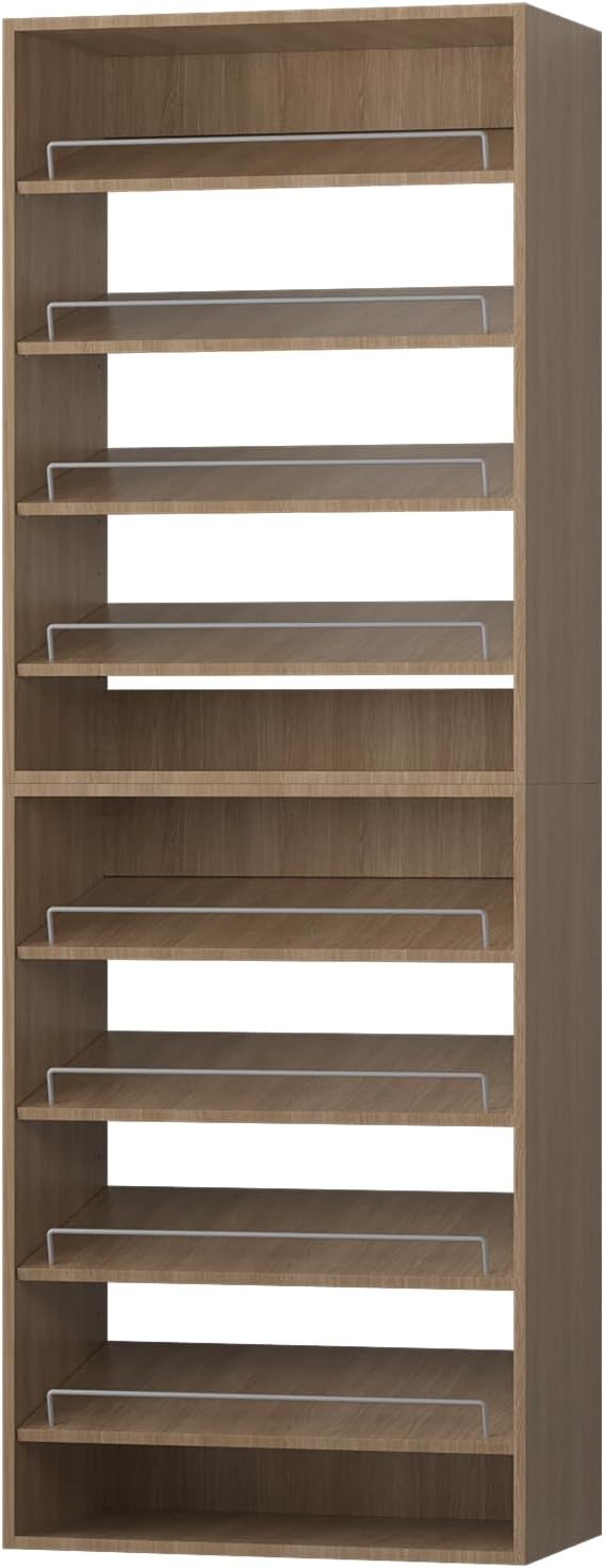 ROOMTEC Modular Closet System, 25.5" Shoe Shelf Closet Tower Wall-Mounted Closet Organizer, Wooden Tower for Walk-In Closets, Wardrobe Storage Kit, Wood