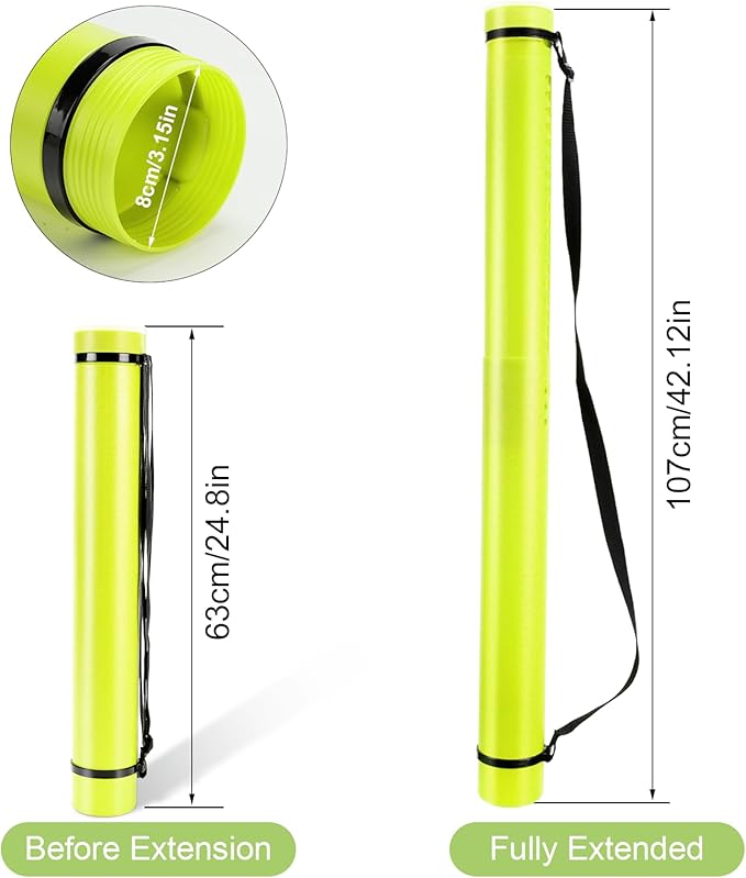 DEWEL Poster Tube, Waterproof Poster Holder Plastic Expandable Poster/Art/Document Storage Tube 24.5" to 40", Adjustable Poster Storage Blueprint Holder with Carrying Strap (Light Green-Large Size)