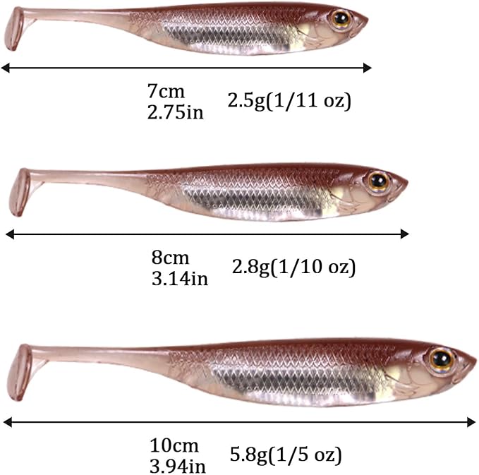 QualyQualy Soft Plastic Swimbait Paddle Tail Shad Lure Soft Bass Shad Bait Minnow Paddle Tail Swim Bait for Bass Trout Walleye Crappie - 2.75in, 3.14in, 3.94in, 5in