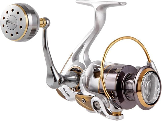Long Shot Spinning Reel with Stainless Steel Gear, Heavy Tackle Saltwater Fishing Reel, 13+1BBS Smooth Surf Spinning Fishing Reel, 22KG/49Lbs Max Drag, Metal Trolling Reel Size 3000-6000
