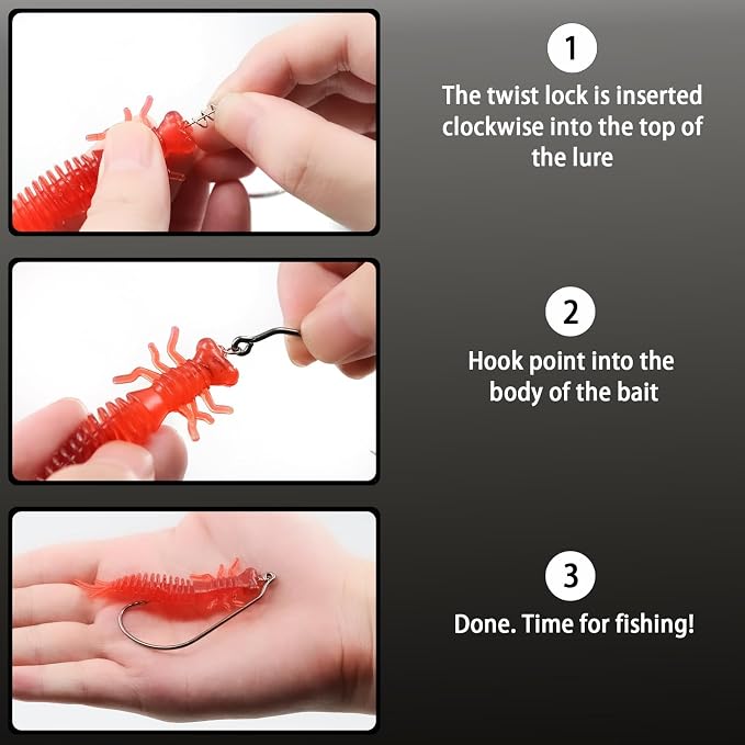 FishTrip Swimbait Hook, 25/50Pcs Twist-Lock Worm Keeper Hooks with Centering Pin Spring Weedless Hook for Soft Plastic Lures Baits Bass Fishing 1/0 2/0 3/0 4/0 5/0
