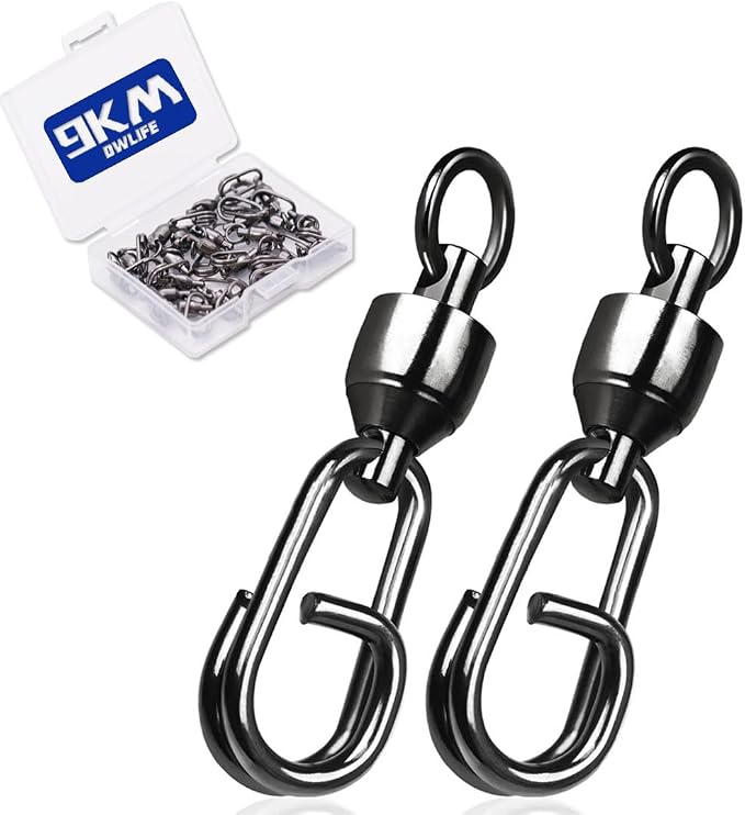9KM DWLIFE Fishing Swivels & Snaps 25Pcs & Quick Change SnapsHigh Strength Snap Swivels Stainless Ball Bearing Fishing Swivels Freshwater/Freshwater