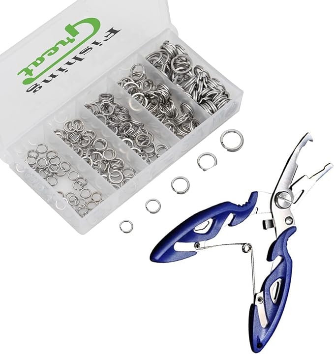 GREATFISHING 200PCS High Strength Heavy Stainless Steel Split Ring Lure Connector Swivels Snap with Fishing Pliers 30lb to 120lb Test