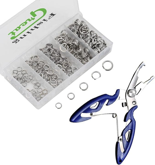 GREATFISHING 200PCS High Strength Heavy Stainless Steel Split Ring Lure Connector Swivels Snap with Fishing Pliers 30lb to 120lb Test