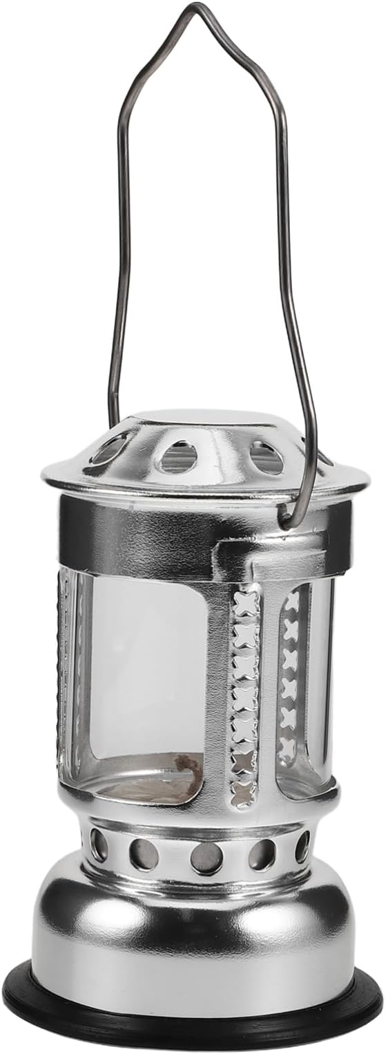 KOMBIUDA Outdoor Silver Candle Lantern with Base Portable Aluminium Alloy Night Fishing Lamp Windproof Camping Light for Emergency Use for Outdoor Activities