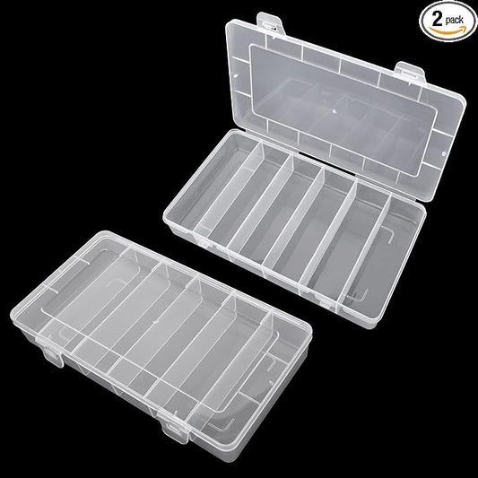Styquenzer 2 Pack Tackle Box Organizer 6 Grids, Clear Plastic Fishing Tackle Box, Compartment Storage Box, Craft Organizer for Lure Bait Hooks Storage Screws Nail Pins(8.18×4.64×1.29inch)