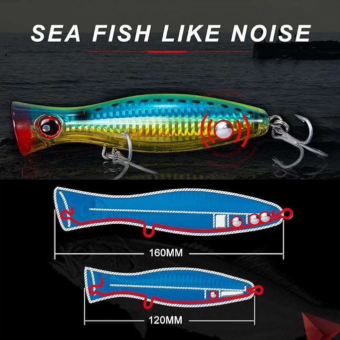 Saltwater Popper Lure Topwater Popper Lure Saltwater, Fishing Accessories for Saltwater Surface Casting and Freshwater Surface Fishing, Large Predator Fish