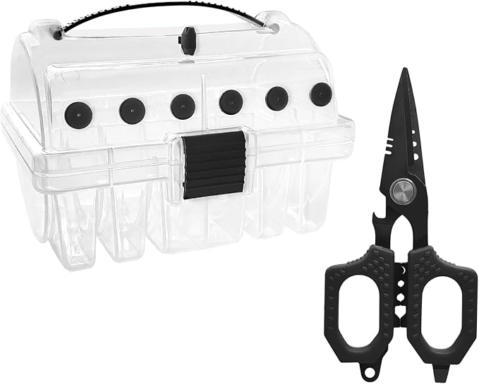 Aventik Clear Fishing Line Organizer Built-in Cutter & Silicone Holes 6C/8C Clear Tangle Free Spool Storage Box for Fishing Line Management