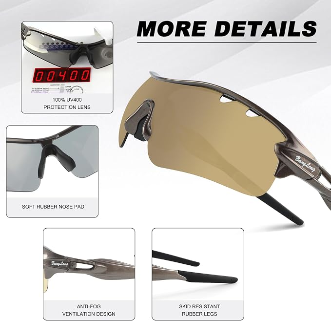 BangLong Polarized Cycling Sunglasses for Men Women, 26g Sports Sunglasses with 5 Lenses for Running Fishing Baseball Driving