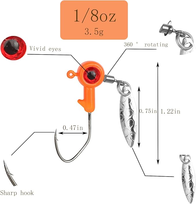 1/8 oz Jig Heads Freshwater Fishing Lures Jig Head with Eye Ball 25PCS Painted Hooks Fishing Jigs for Bass/Crappie