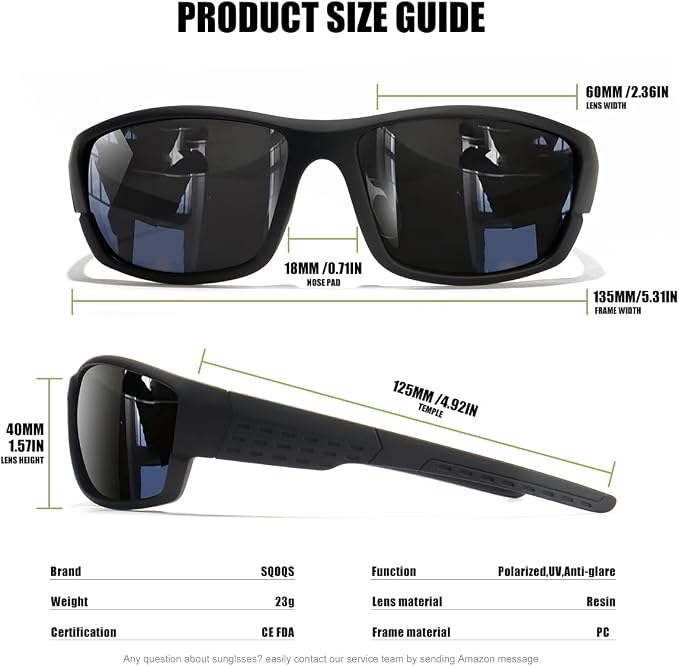 Polarized Sports Sunglasses Men UV400 Protection Lightweight Wrap Around Goggles for Cycling Fishing Driving Running