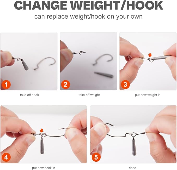 OJYDOIIIY Jika/Tokyo Rig (10/12 PCs) - Drop Shot Style Fishing Rigs with Weedless EWG Hooks (1/8 3/16 1/4 3/8 1/2oz) | Replaceable Hooks & Weights