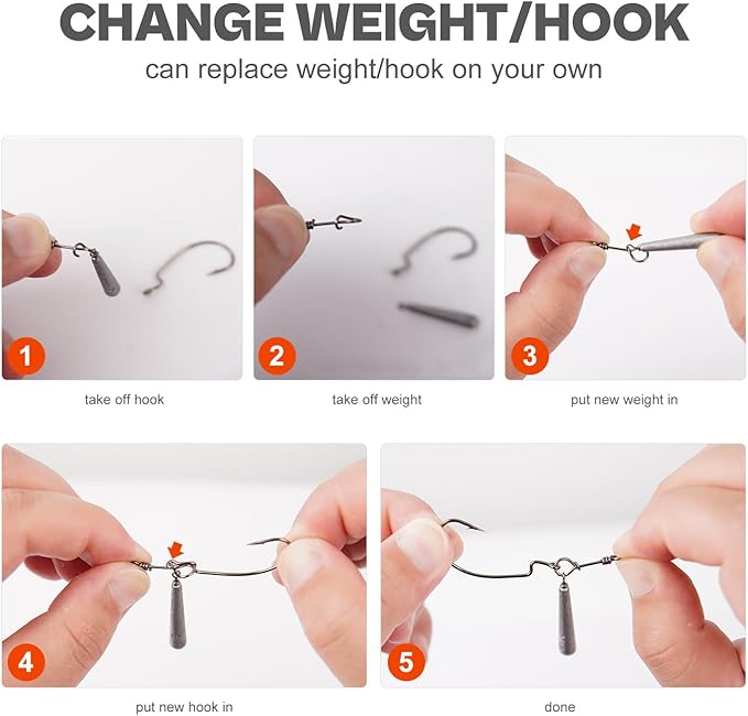 OJYDOIIIY Jika/Tokyo Rig (10/12 PCs) - Drop Shot Style Fishing Rigs with Weedless EWG Hooks (1/8 3/16 1/4 3/8 1/2oz) | Replaceable Hooks & Weights