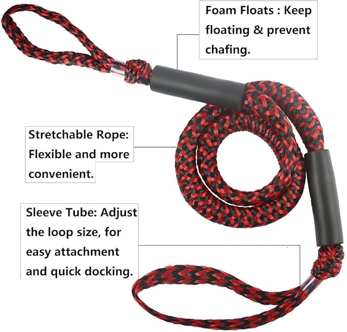 Bungee Dock Lines for Boat Shock Absorb Dock Tie Mooring Rope Boat Accessories 4-5.5 ft,4Pack (Black&Red)