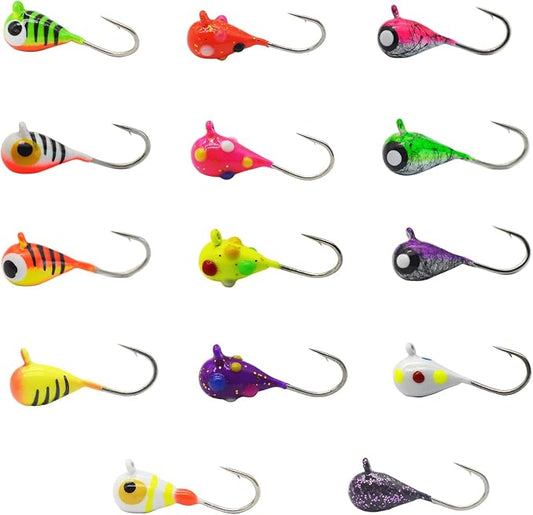 Tungsten Ice Fishing Jig Set Ice Fishing Lures, Max Sensitive Tungsten Tear Drop Ice Jig Head Hook for Panfish, Crappie, Walleye, Perch, Trout, Bluegill