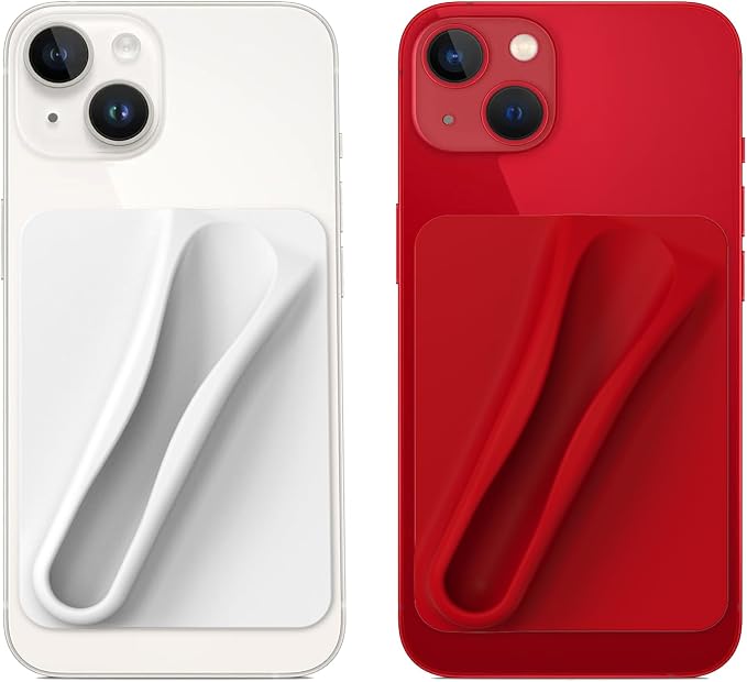 DOB SECHS Silicone Lip Holder for Cell Phone Lipstick Lip Glaze Phone Case Adhesive Back Stick On Holder for iPhone and Android Smartphone,Grey+Red