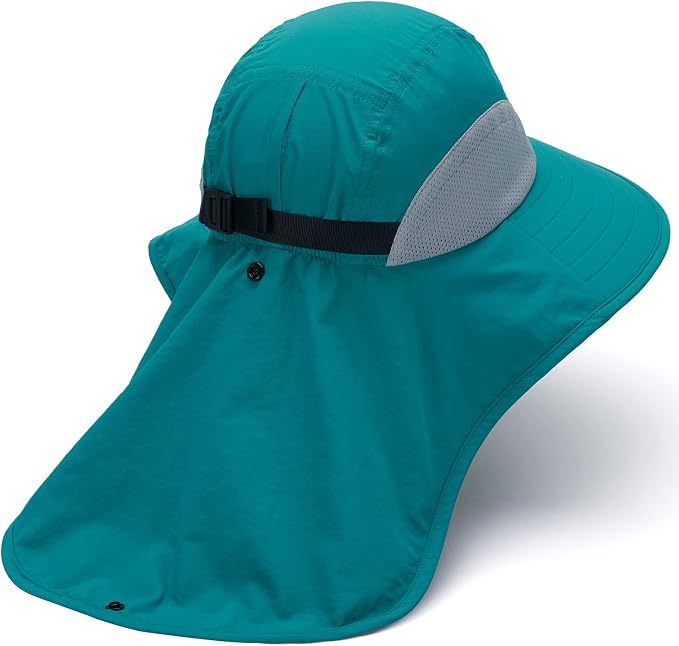 BASSDASH UPF 50+ Unisex Water Resistant Wide Brim Sun Hat with Large Neck Flap Ponytail Fishing Hat for Men Women