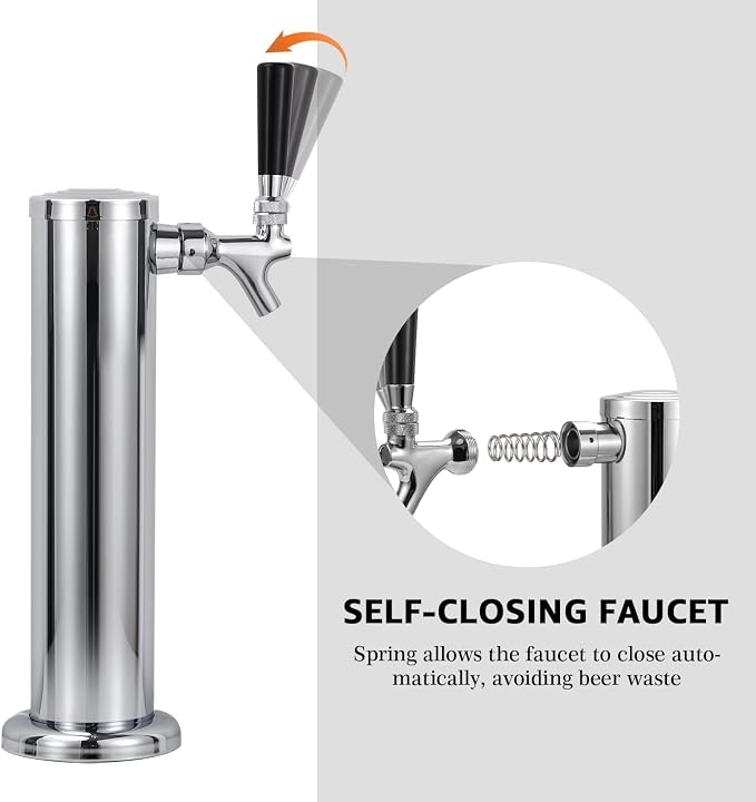 Draft Beer Faucet Beer Line Shank Kit Kegerator Parts Beer Tower Dispenser Replacement Set Self-Closing Beer Tap Wrench I.D.3/16” Beer Tubing 1/4”Keg Coupler Barb Cleaning Brush Tap Cover