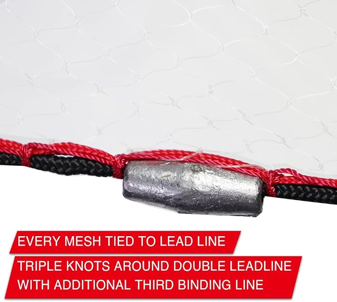 BasicGear Cast Net | Lead, 3ft-12ft Radius, 3/8 or 1/4 inch Mesh for Freshwater and Saltwater Bait Fish| Professional Grade and Upgraded Material | Throw Style