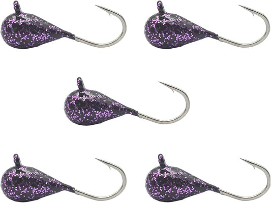 Tungsten Ice Fishing Jig Set Ice Fishing Lures, Max Sensitive Tungsten Tear Drop Ice Jig Head Hook for Panfish, Crappie, Walleye, Perch, Trout, Bluegill