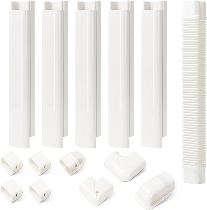 HOXHA 3" W 10Ft L Mini Split Line Set Cover Kit Air Conditioners Decorative PVC Slim Line Cover for Central AC & Heat Pumps Systems Tubing Cover