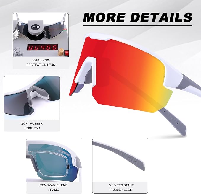 BangLong Lightweight Polarized Sports Sunglasses for Men Women, UV400 Protection Wrap-Around Sunglasses for Running Cycling