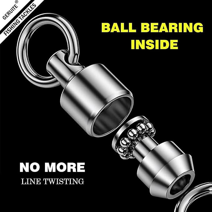 Duo Lock Snap Fishing Swivels Ball Bearing Fishing Tackle Snap Swivels Free Rotation Fishing Line Connectors Ball Bearing Swivels Black Nickel for Saltwater Freshwater Fishing
