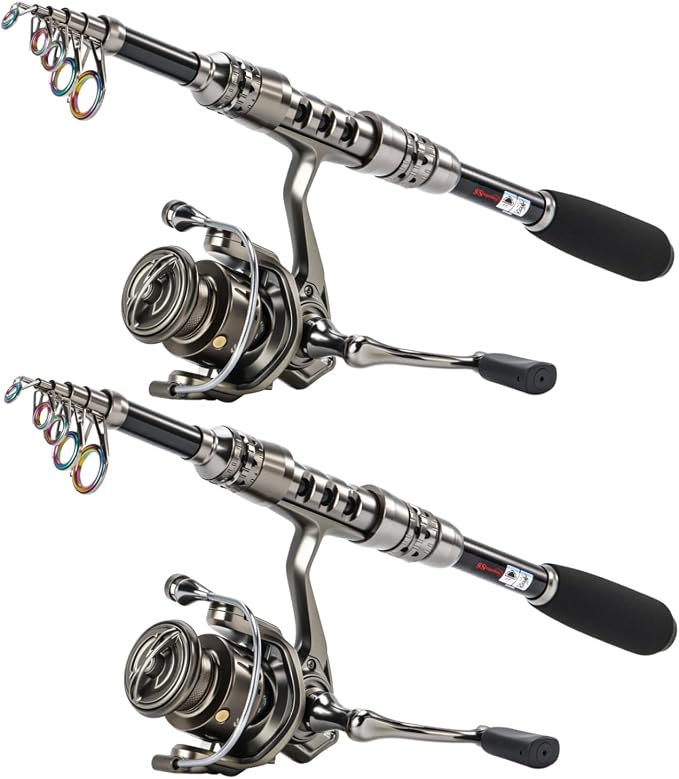 Sougayilang Fishing Rod and Reel Combo – 5.9FT Telescopic Carbon Fiber Fishing Pole with 12+1 BB Spinning Reel, Saltwater Freshwater Kit