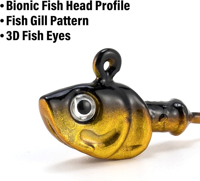 Dr.Fish 10 Pack Swimbait Jig Heads, Saltwater Fishing Jig Heads 3D Eyes High Carbon Steel Hooks Surf Fishing Lures Flounder Striper Halibut Pompano Bass
