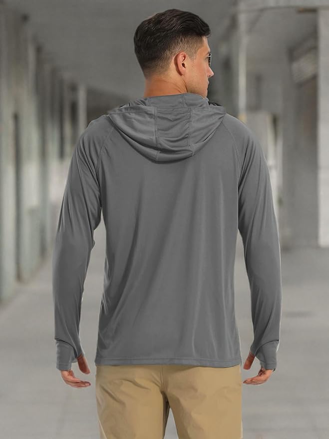MAGCOMSEN Men's Hooded UPF 50+ Sun Protection T Shirts Long Sleeve Athletic Fishing Shirts Rash Guards
