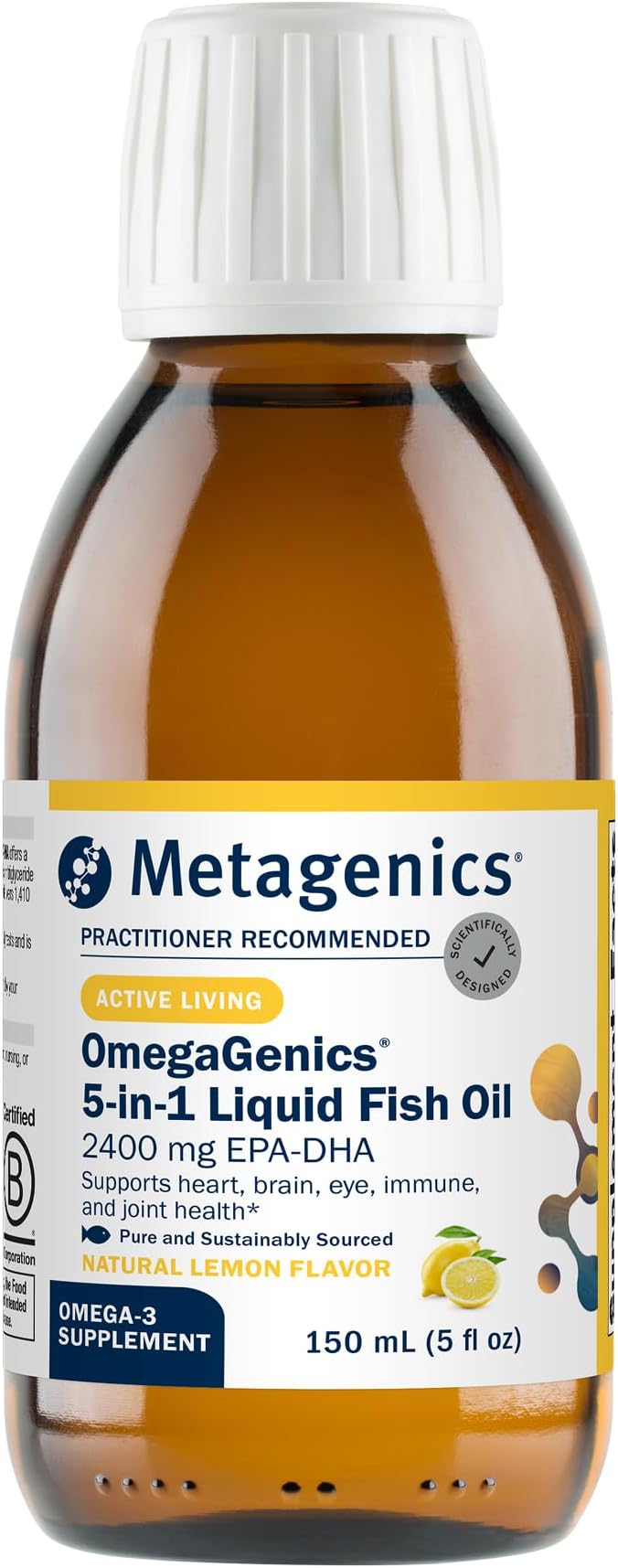 Metagenics OmegaGenics EPA-DHA 2400 mg - High Potency Liquid Fish Oil Supplement for Heart Health & Immune Support* - Sustainably Sourced - Lemon Flavor - Non-GMO & Gluten-Free - 30 Servings