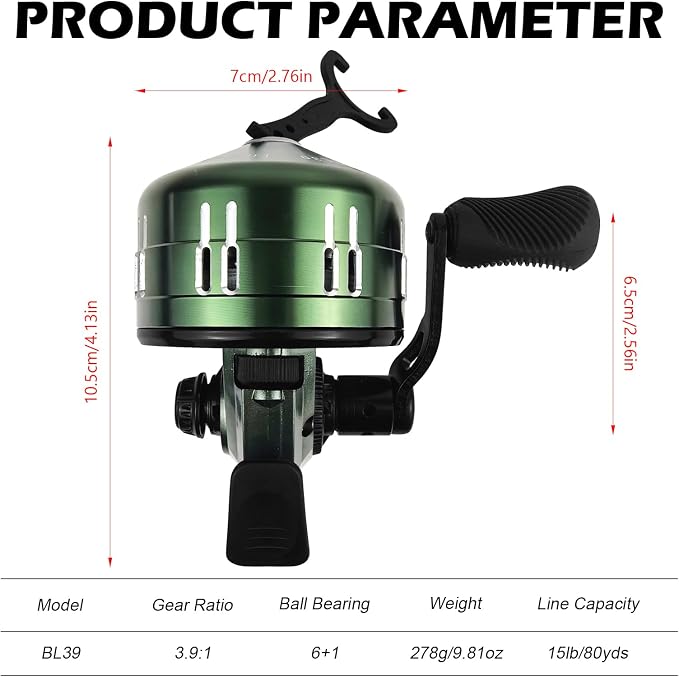 Spincast Fishing Reel, All-Metal Gears, Easy to Use Push Button Casting Design, Changeable Right/Left-Hand Retrieve