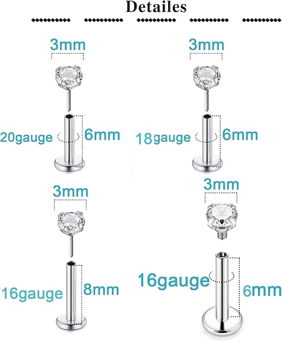 QWALIT Piercing Taper Threadless Insertion Tool - Titanium Labret Pin 16g, 18g, 20g