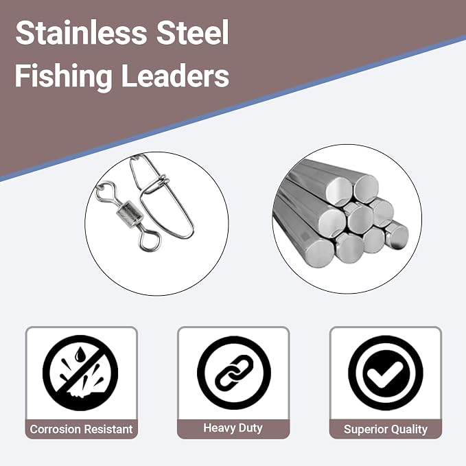 Atibin High Strength Fish Leader Saltwater Line Snap Fishing Leaders Freshwater Stainless Steel Wire Leaders Lures White Nickel