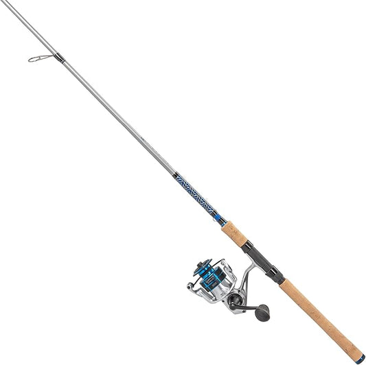 Quantum Strive Spinning Reel and Fishing Rod Combo, Graphite Composite Blank, 4+1 Bearings, Silver/Blue