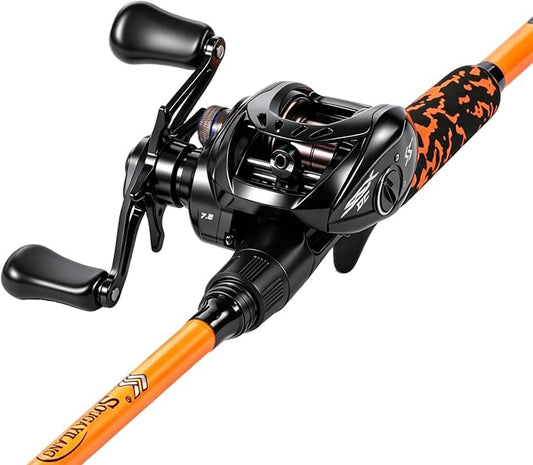 Sougayilang DC Baitcaster Combo - Digital Anti-Backlash Control, 7.2:1 Gear Ratio, 18.5LB Drag with IM7 Graphite 2-Piece Rod, EVA Handle, Stainless Steel Guides for Bass, Trout – Beginner Friendly